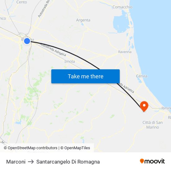 Marconi to Santarcangelo Di Romagna map