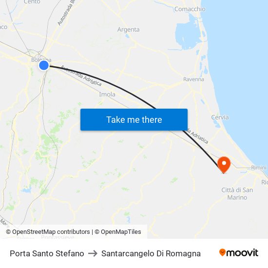 Porta Santo Stefano to Santarcangelo Di Romagna map