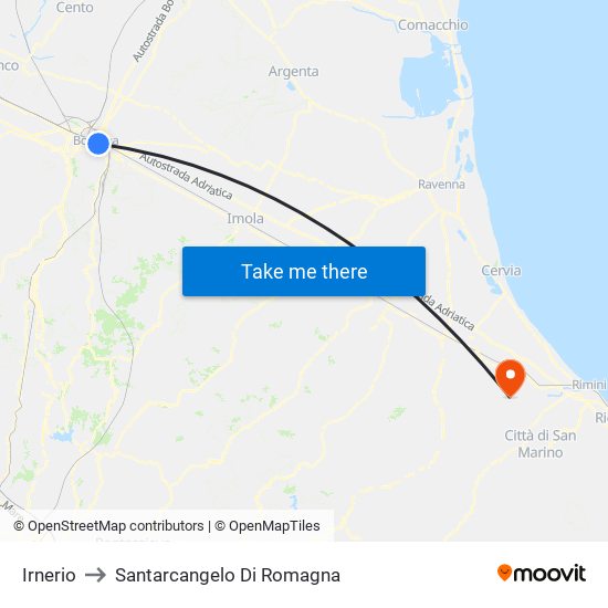 Irnerio to Santarcangelo Di Romagna map