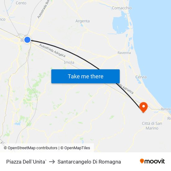 Piazza Dell`Unita` to Santarcangelo Di Romagna map