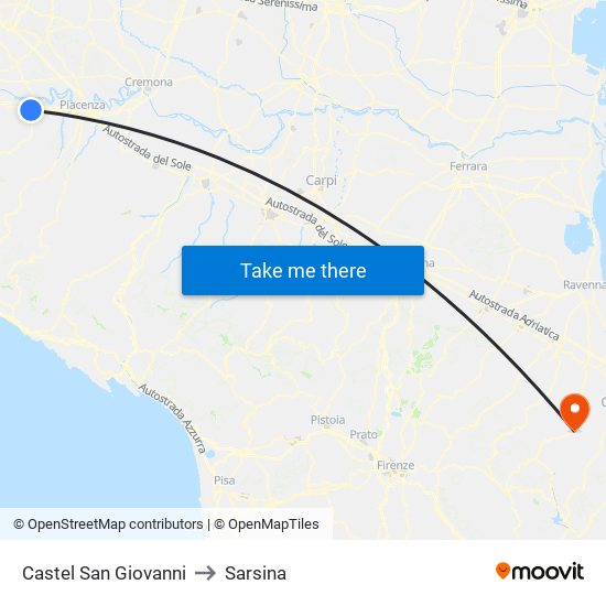 Castel San Giovanni to Sarsina map