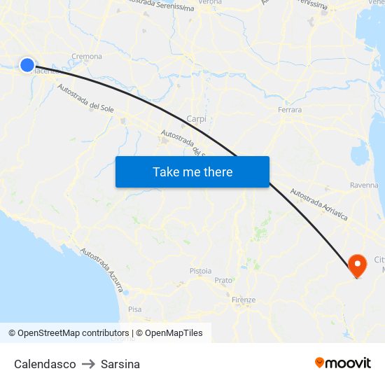 Calendasco to Sarsina map