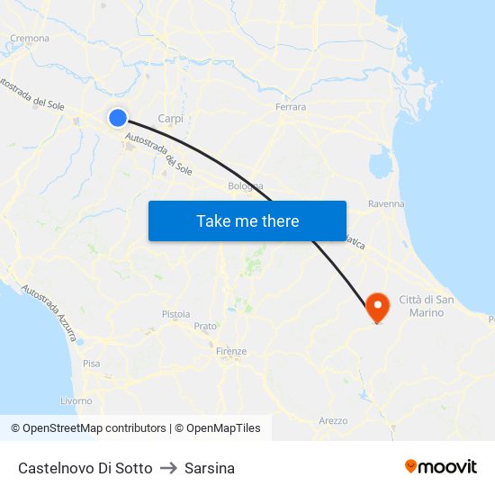 Castelnovo Di Sotto to Sarsina map