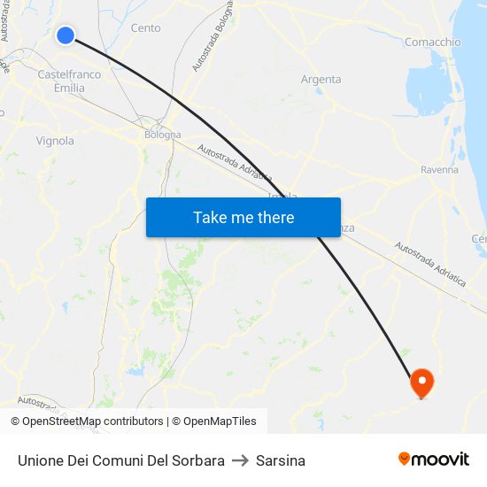 Unione Dei Comuni Del Sorbara to Sarsina map