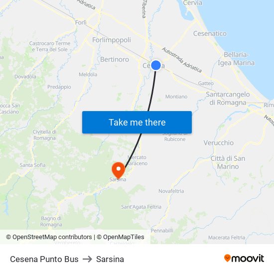 Cesena Punto Bus to Sarsina map