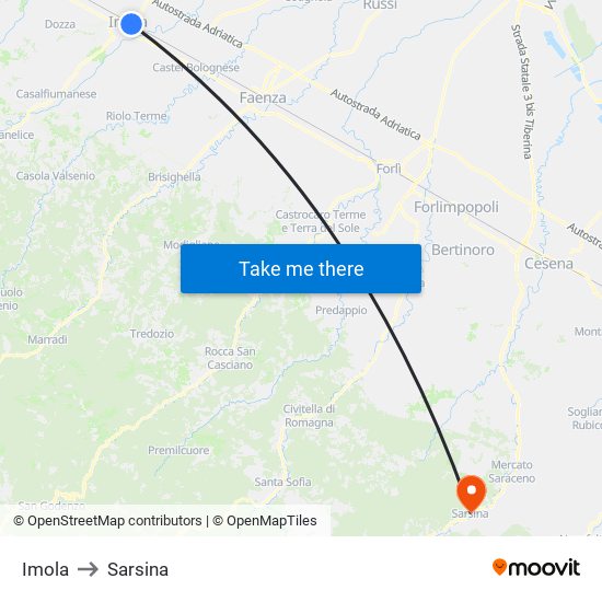 Imola to Sarsina map