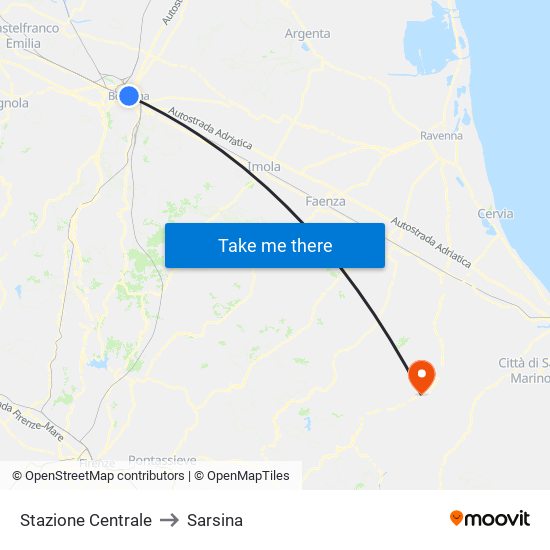 Stazione Centrale to Sarsina map