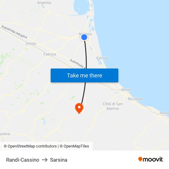 Randi-Cassino to Sarsina map