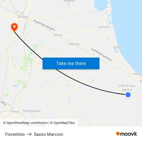Fiorentino to Sasso Marconi map
