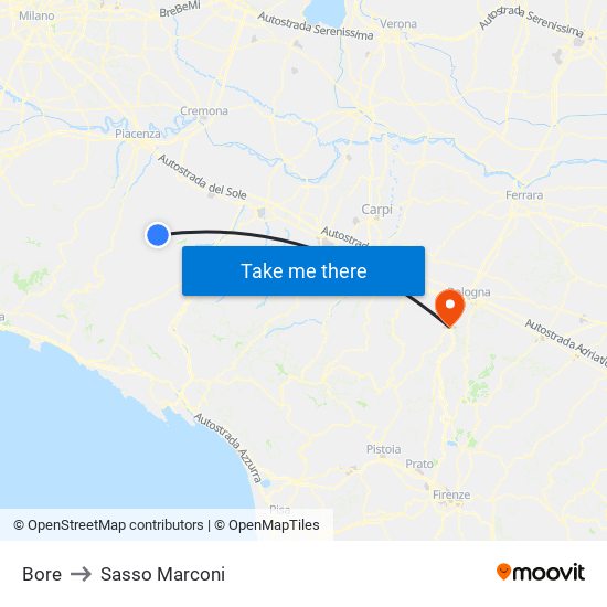 Bore to Sasso Marconi map