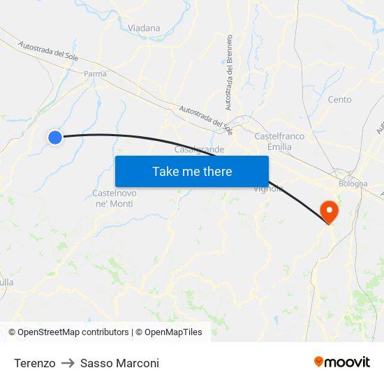 Terenzo to Sasso Marconi map