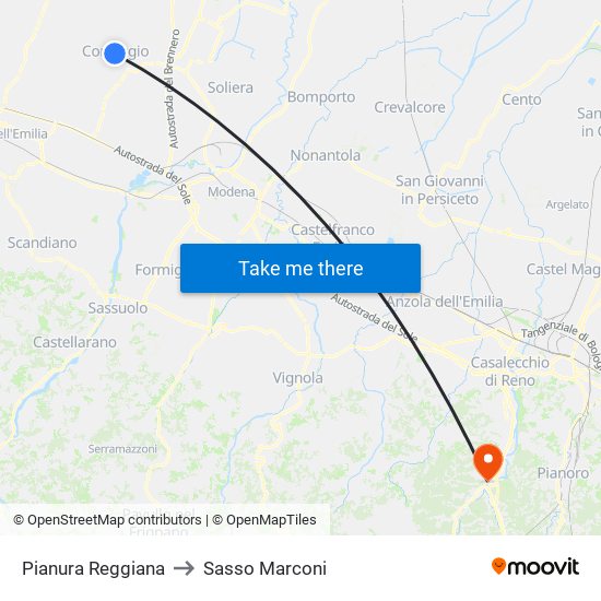 Pianura Reggiana to Sasso Marconi map