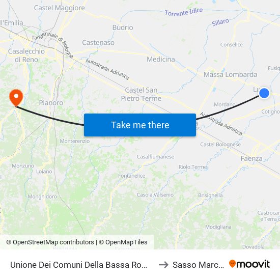 Unione Dei Comuni Della Bassa Romagna to Sasso Marconi map