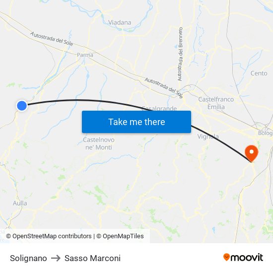 Solignano to Sasso Marconi map