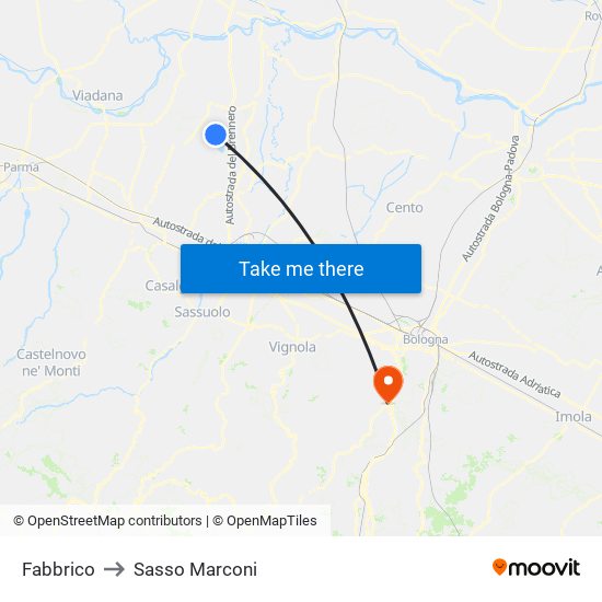 Fabbrico to Sasso Marconi map