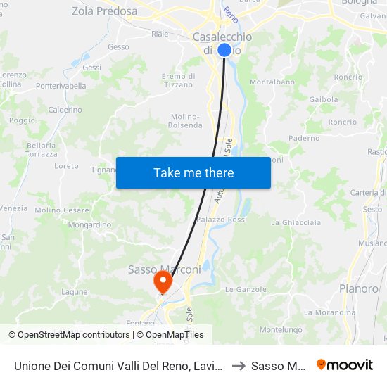 Unione Dei Comuni Valli Del Reno, Lavino E Samoggia to Sasso Marconi map