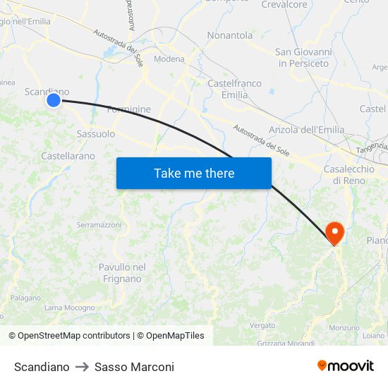 Scandiano to Sasso Marconi map