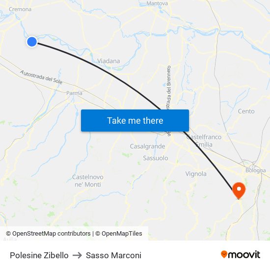 Polesine Zibello to Sasso Marconi map