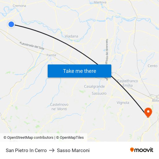 San Pietro In Cerro to Sasso Marconi map