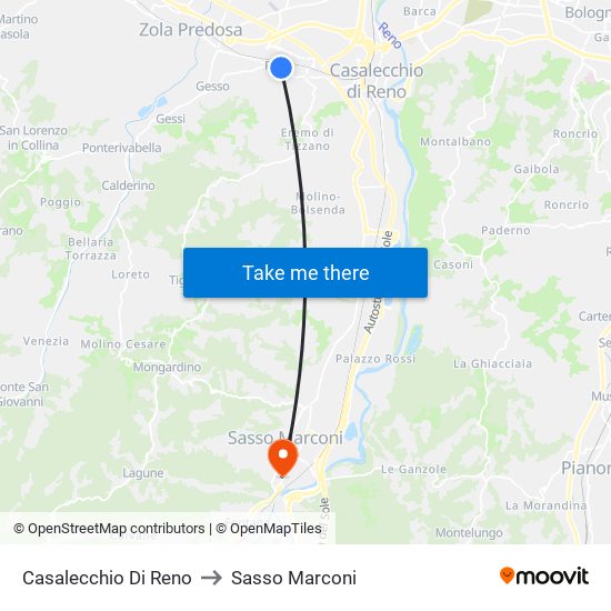 Casalecchio Di Reno to Sasso Marconi map