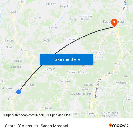 Castel D' Aiano to Sasso Marconi map