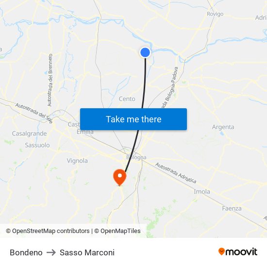 Bondeno to Sasso Marconi map