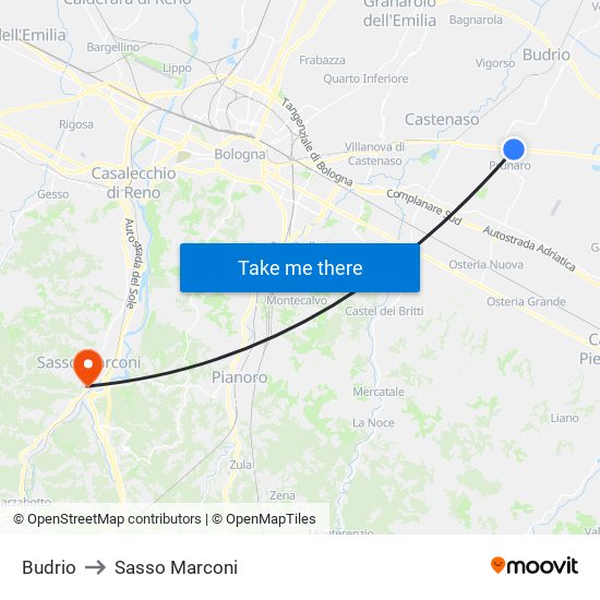 Budrio to Sasso Marconi map