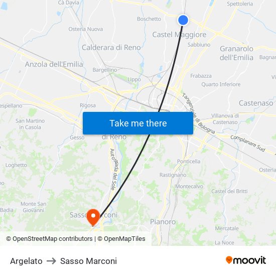 Argelato to Sasso Marconi map