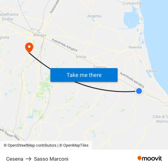 Cesena to Sasso Marconi map