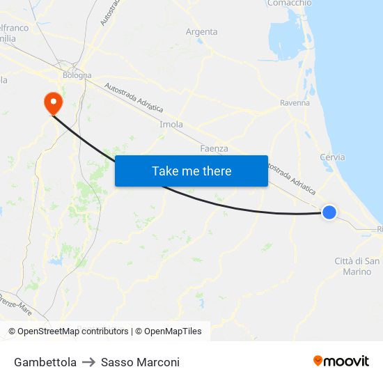 Gambettola to Sasso Marconi map
