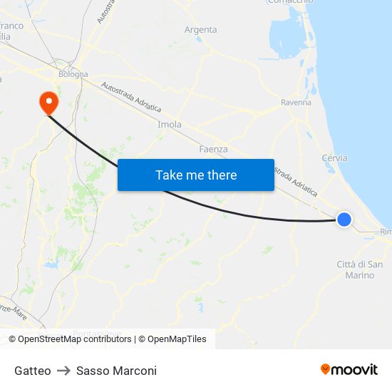 Gatteo to Sasso Marconi map
