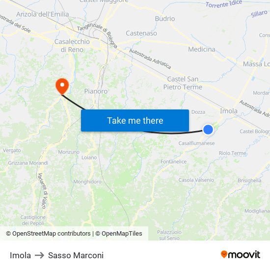 Imola to Sasso Marconi map