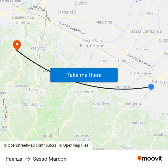 Faenza to Sasso Marconi map