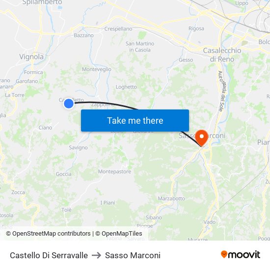 Castello Di Serravalle to Sasso Marconi map