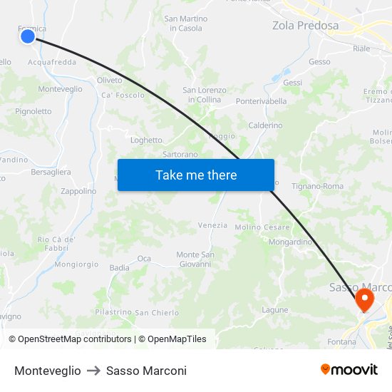 Monteveglio to Sasso Marconi map