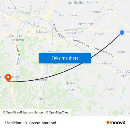 Medicina to Sasso Marconi map