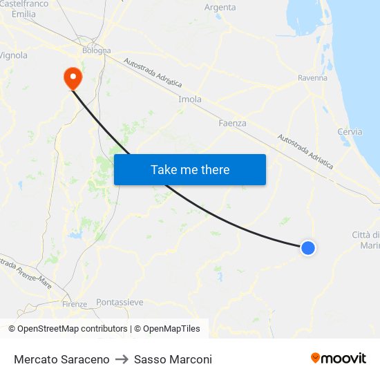 Mercato Saraceno to Sasso Marconi map