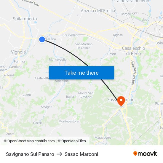 Savignano Sul Panaro to Sasso Marconi map