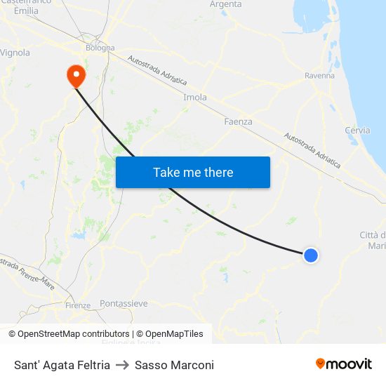 Sant' Agata Feltria to Sasso Marconi map