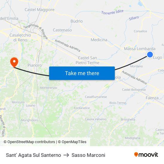 Sant' Agata Sul Santerno to Sasso Marconi map