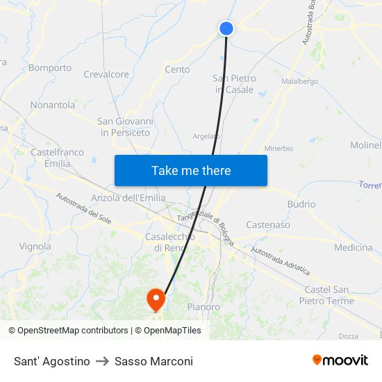 Sant' Agostino to Sasso Marconi map