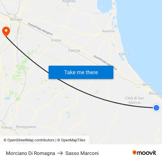 Morciano Di Romagna to Sasso Marconi map