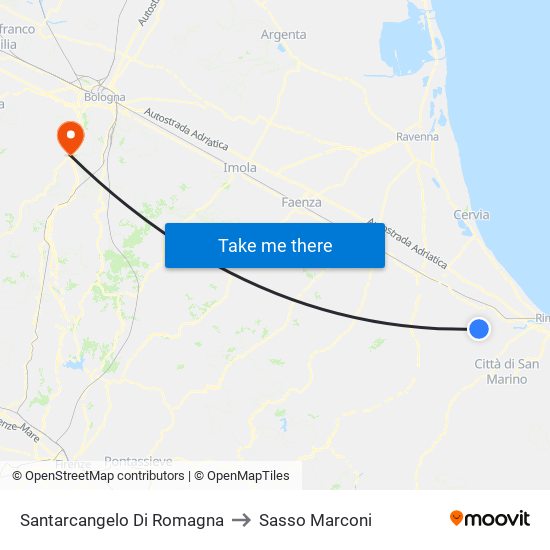 Santarcangelo Di Romagna to Sasso Marconi map