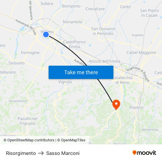 Risorgimento to Sasso Marconi map