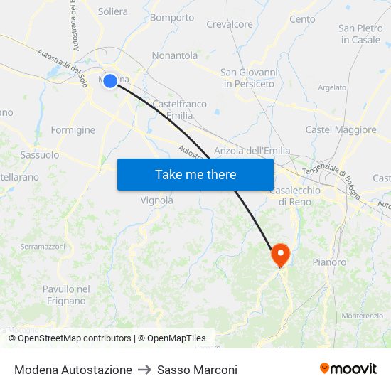 Modena  Autostazione to Sasso Marconi map