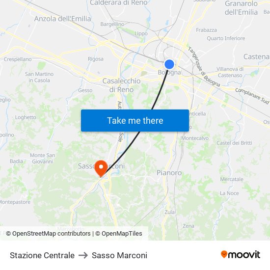 Stazione Centrale to Sasso Marconi map