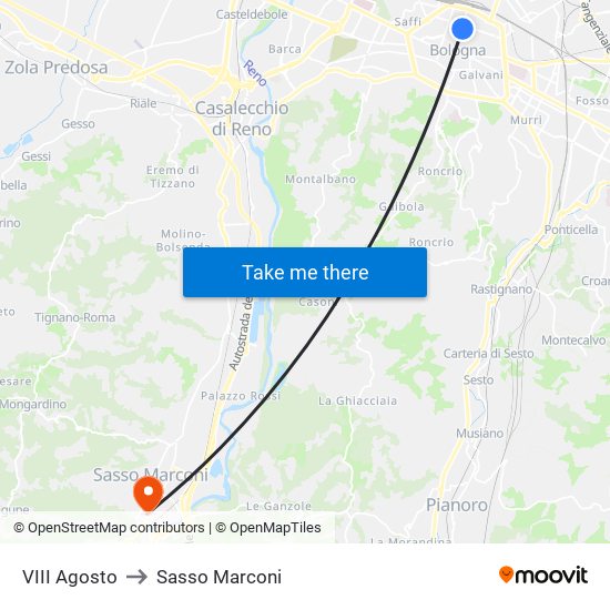 VIII Agosto to Sasso Marconi map