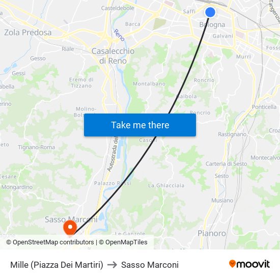 Mille (Piazza Dei Martiri) to Sasso Marconi map