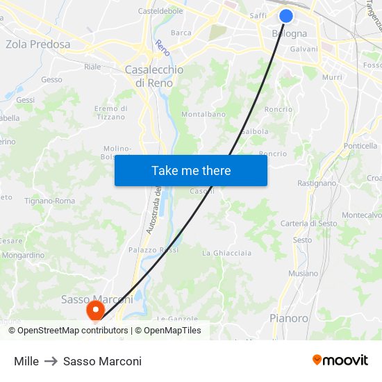 Mille to Sasso Marconi map