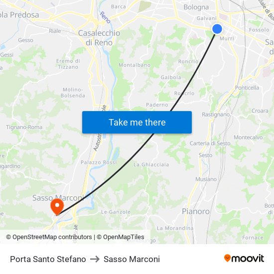 Porta Santo Stefano to Sasso Marconi map